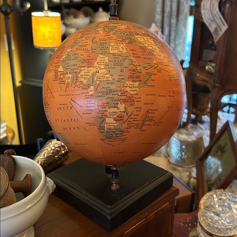 Vintage Style Orange Globe with Black Stand - Picture 5 of 8